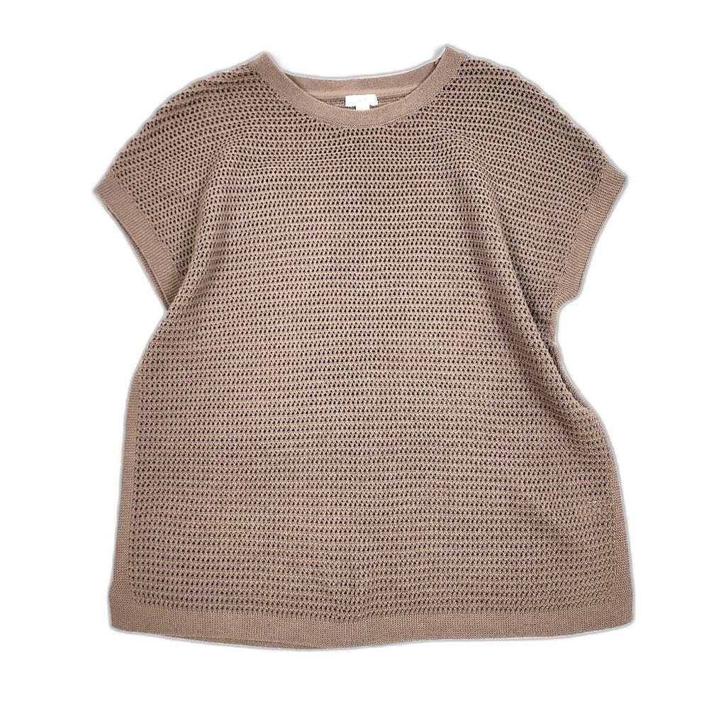 J.Jill Open-Knit Short Sleeve Cotton Blend Top Sweater Taupe Size M
